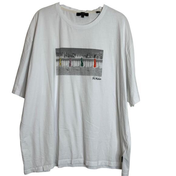 Ted Baker London Mens Graphic T-Shirt Size 6 White Umbrella Embroidery Cotton - Picture 1 of 8